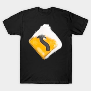 Curvy road ahead snow covered Road sign T-Shirt